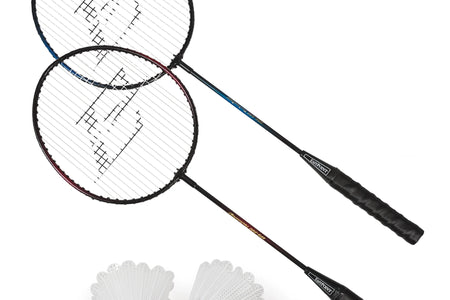 2 Player Badminton Racket Set; 2 Rackets with Steel Shafts, 2 Shuttlecock Birdies