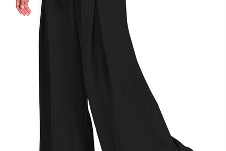 Womens Wide Leg Lounge Pants with Pockets High Waisted Adjustable Tie Knot Loose Casual Trousers Dress Work Pants
