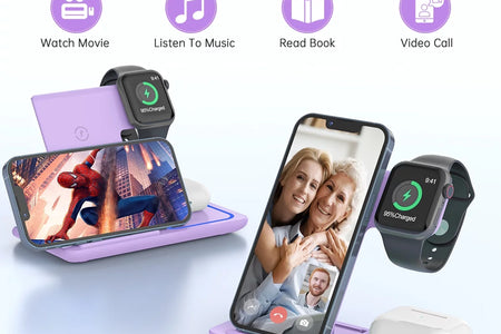 Wireless Charging Station, 3 in 1 Wireless Charger for Iphone 17/16/15/14/13/12/11/Pro/Pro Max/Xs, 18W Charging Dock for Iwatch Series 11 10 9 8 7 6 5 4 3 2, Airpods 4/3/2/Pro(Purple)